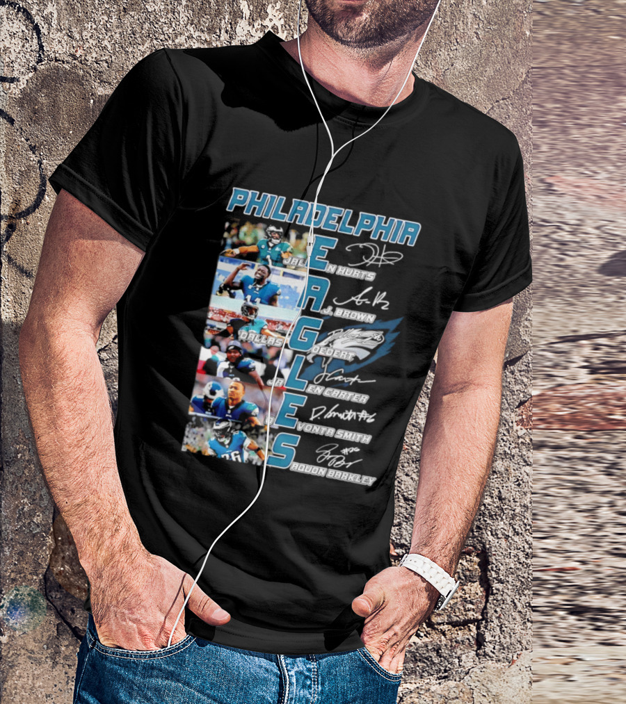 Philadelphia Eagles Jalen Hurts AJ Brown Dallas Goedert Jalen Carter DeVonta Smith Saquon Barkley Signatures Team T-Shirt