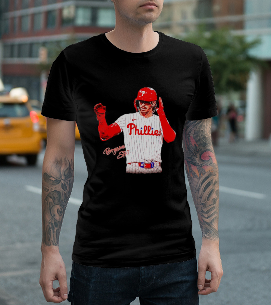 Philadelphia Phillies Bryson Stott Baseball Player Red And White Uniform T-Shirt