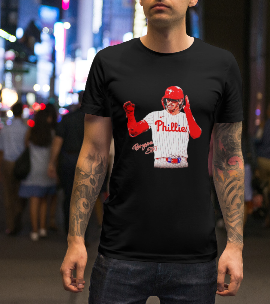 Philadelphia Phillies Bryson Stott Baseball Player Red And White Uniform T-Shirt