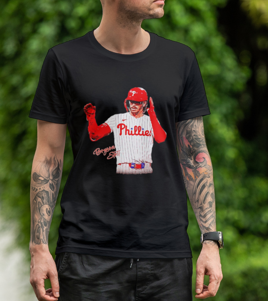 Philadelphia Phillies Bryson Stott Baseball Player Red And White Uniform T-Shirt