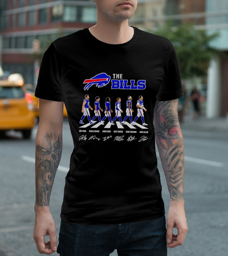 The Bills Josh Allen Joey Bosa Khalil Shakir James Cook Keon Coleman Matt Prater Abbey Road NFL Signatures T-Shirt