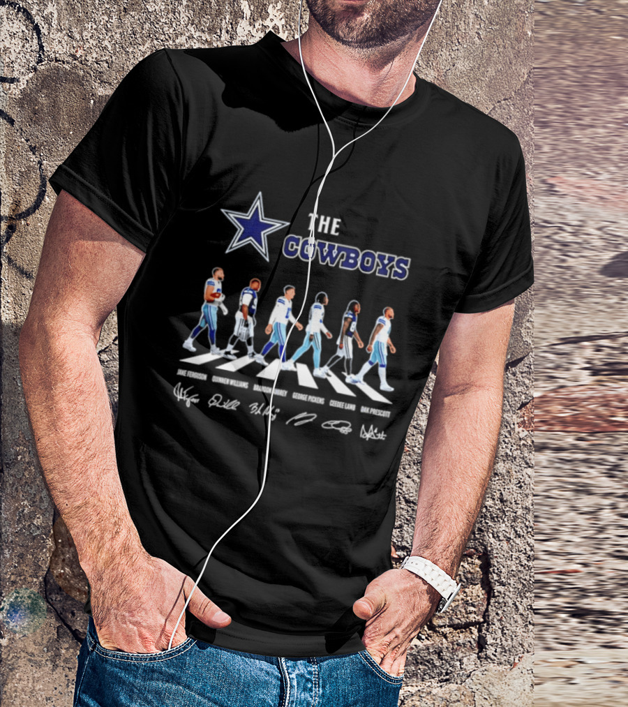 The Cowboys Jake Ferguson Brandon Aubrey Abbey Road Signatures Dak Prescott CeeDee Lamb Quinnen Williams George Pickens T-Shirt