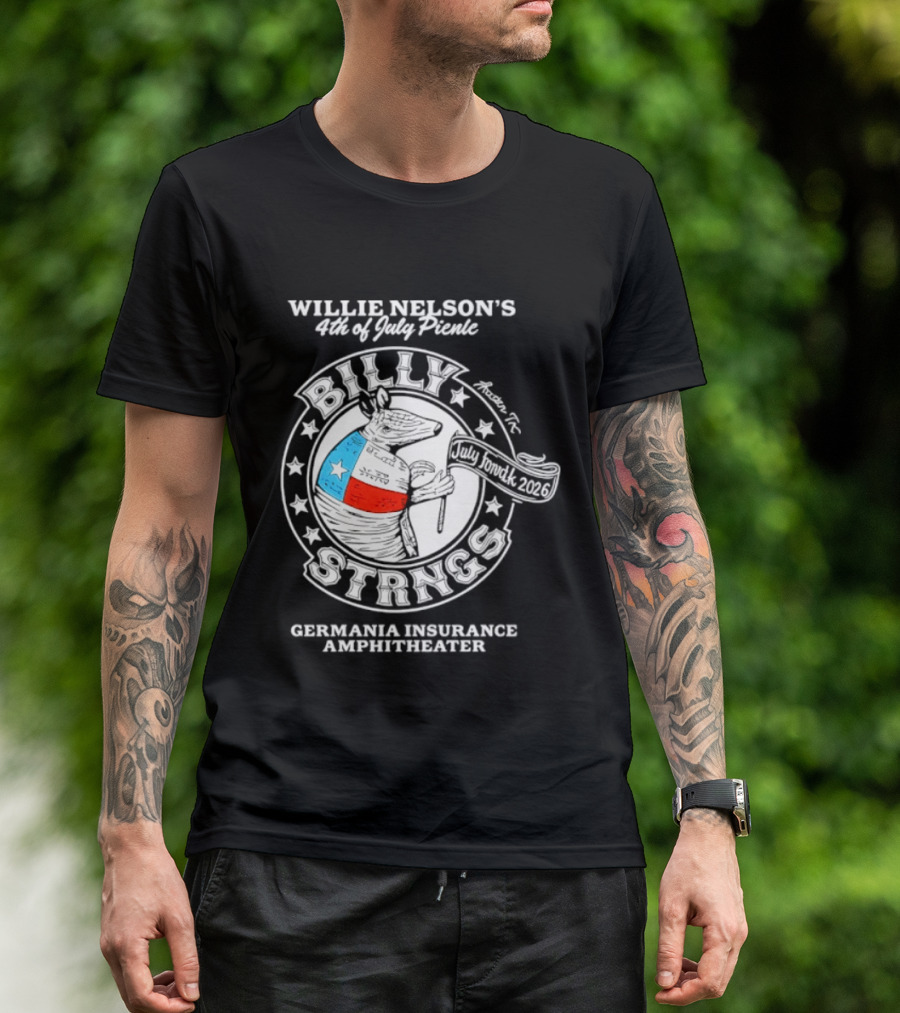 Willie Nelson's 4th Of July Picnic Billy Strings Germania Insurance Amphitheater Texas Flag Guitar T-Shirt