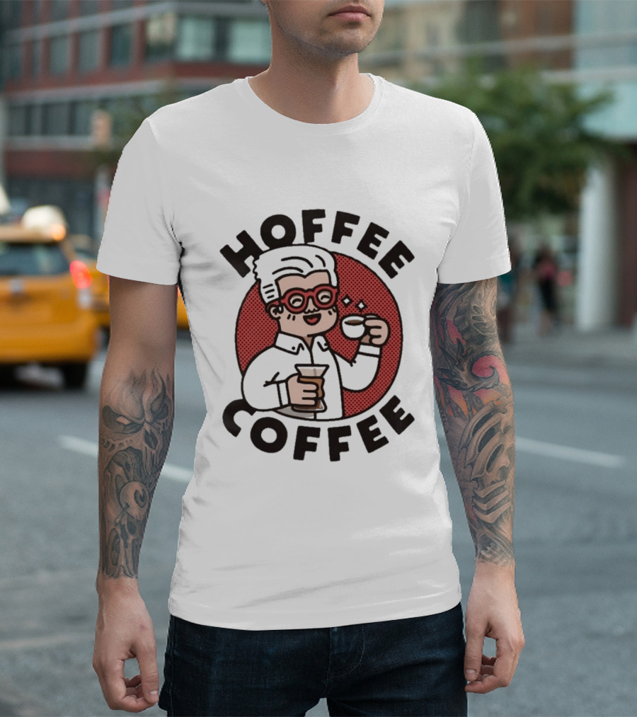 Hoffee Coffee Red Glasses Character Holding Espresso And Drink T-Shirt