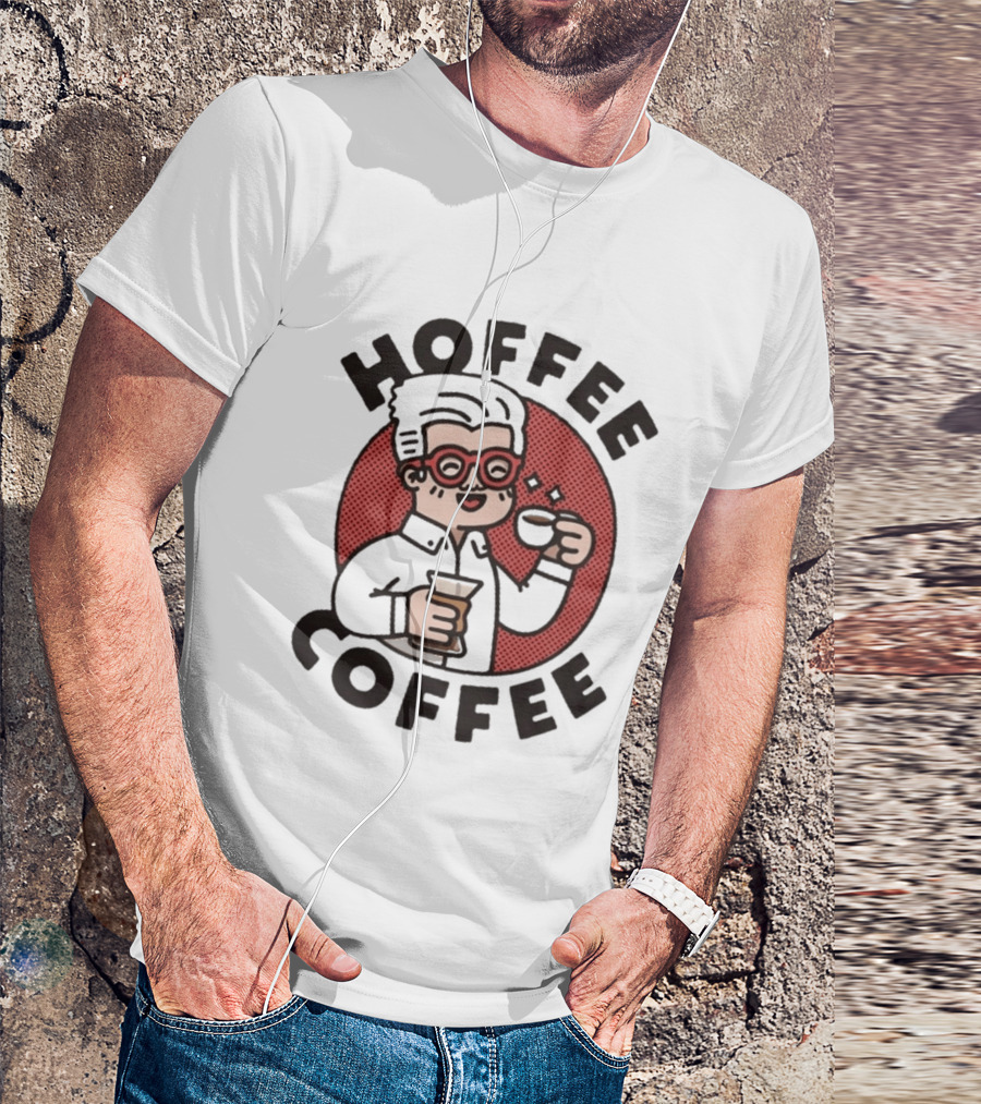 Hoffee Coffee Red Glasses Character Holding Espresso And Drink T-Shirt