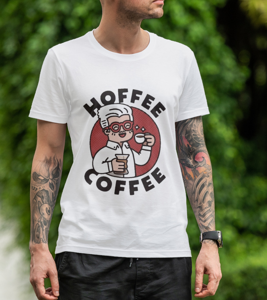 Hoffee Coffee Red Glasses Character Holding Espresso And Drink T-Shirt