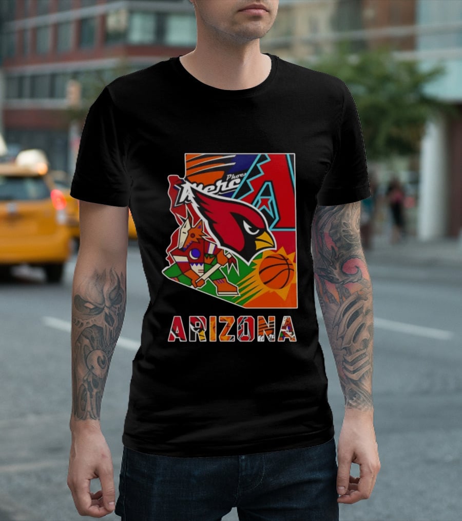 Arizona Cardinals Diamondbacks Suns Mercury Coyotes Sports Teams Map 2026 T-Shirt