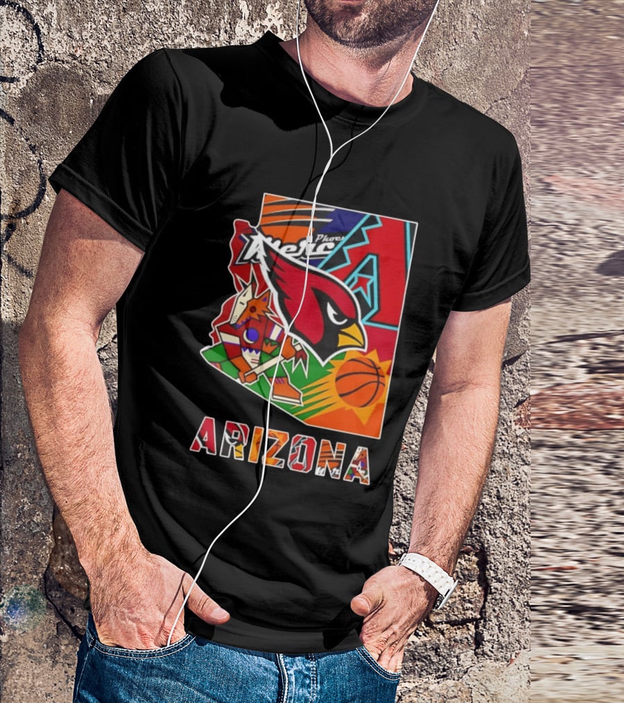 Arizona Cardinals Diamondbacks Suns Mercury Coyotes Sports Teams Map 2026 T-Shirt