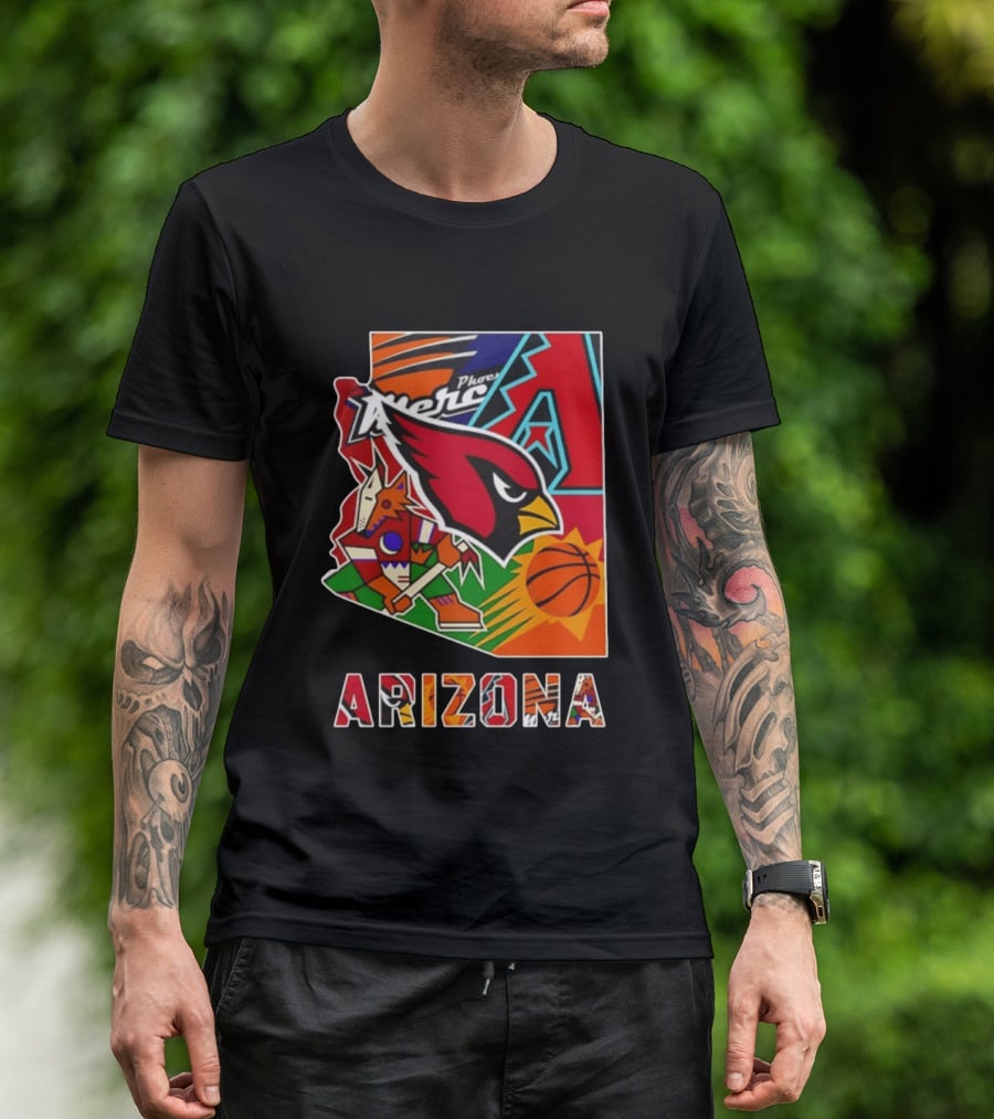 Arizona Cardinals Diamondbacks Suns Mercury Coyotes Sports Teams Map 2026 T-Shirt