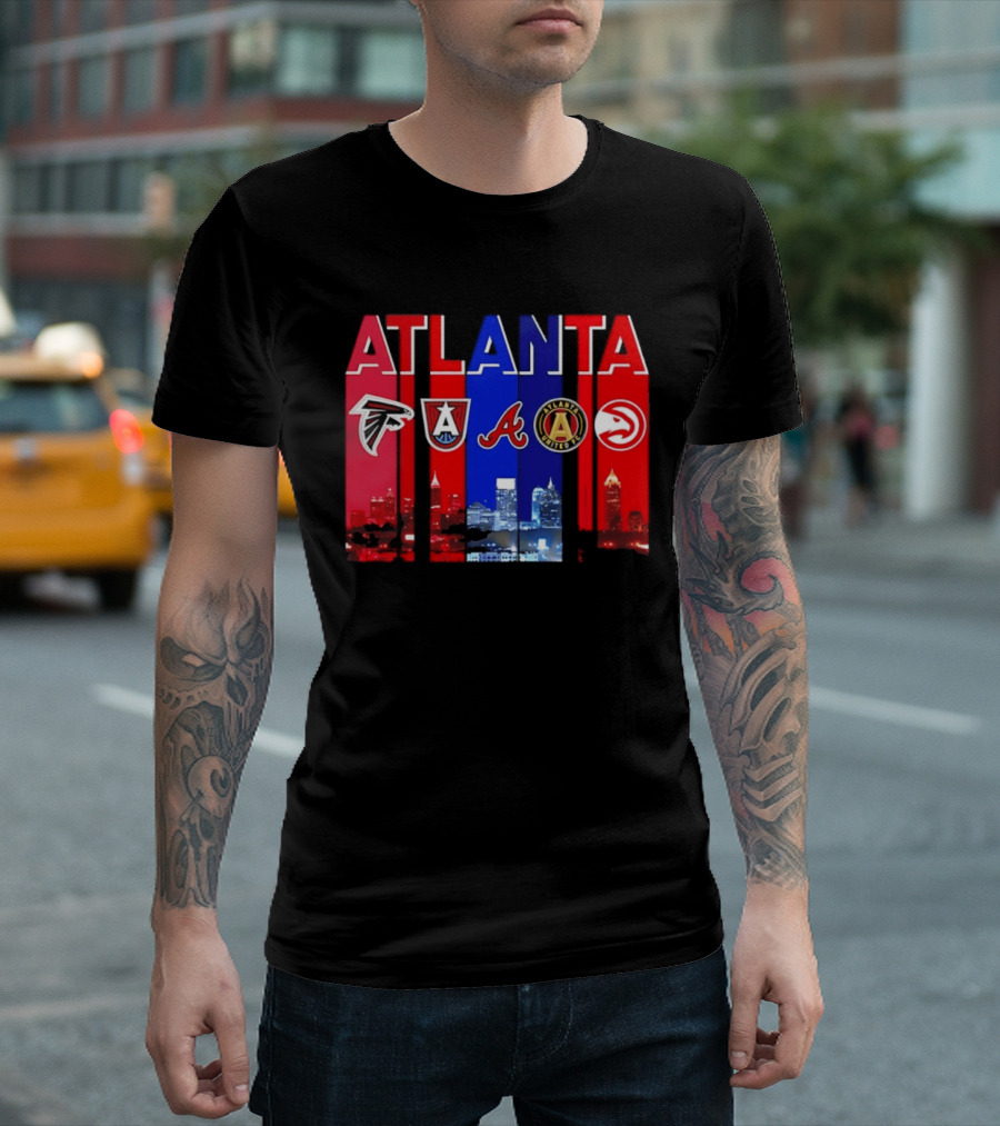 Atlanta Falcons Hawks Braves United FC Skyline City Sports Logos T-Shirt
