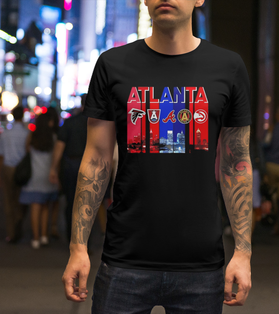 Atlanta Falcons Hawks Braves United FC Skyline City Sports Logos T-Shirt