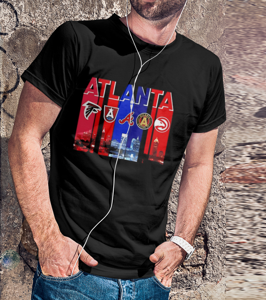 Atlanta Falcons Hawks Braves United FC Skyline City Sports Logos T-Shirt