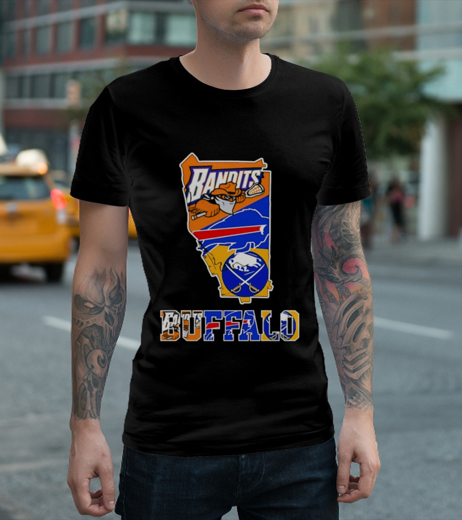 Buffalo Bandits Bills Sabres New York Sports Team Map Collage T-Shirt