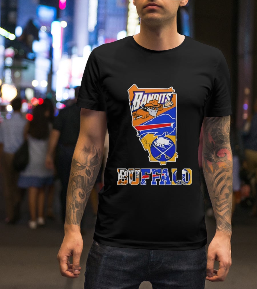 Buffalo Bandits Bills Sabres New York Sports Team Map Collage T-Shirt