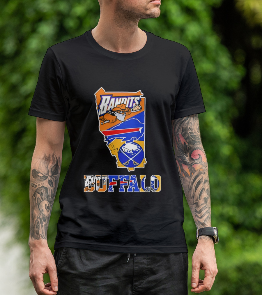 Buffalo Bandits Bills Sabres New York Sports Team Map Collage T-Shirt