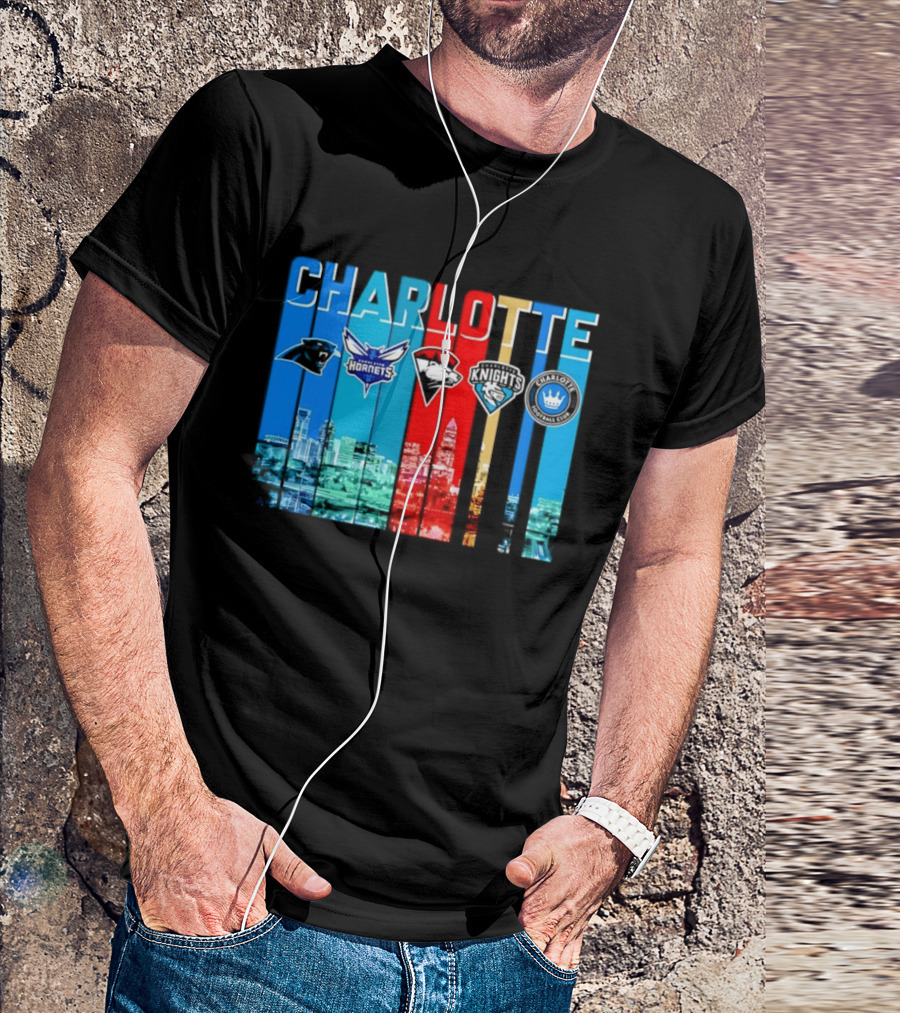 Charlotte Panthers Hornets Knights City Skyline Sports Team Logos T-Shirt