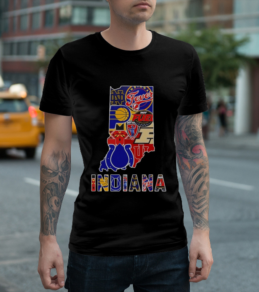 Indiana Basketball Colts Notre Dame Fever Indy Fuel Map Collage 2026 T-Shirt