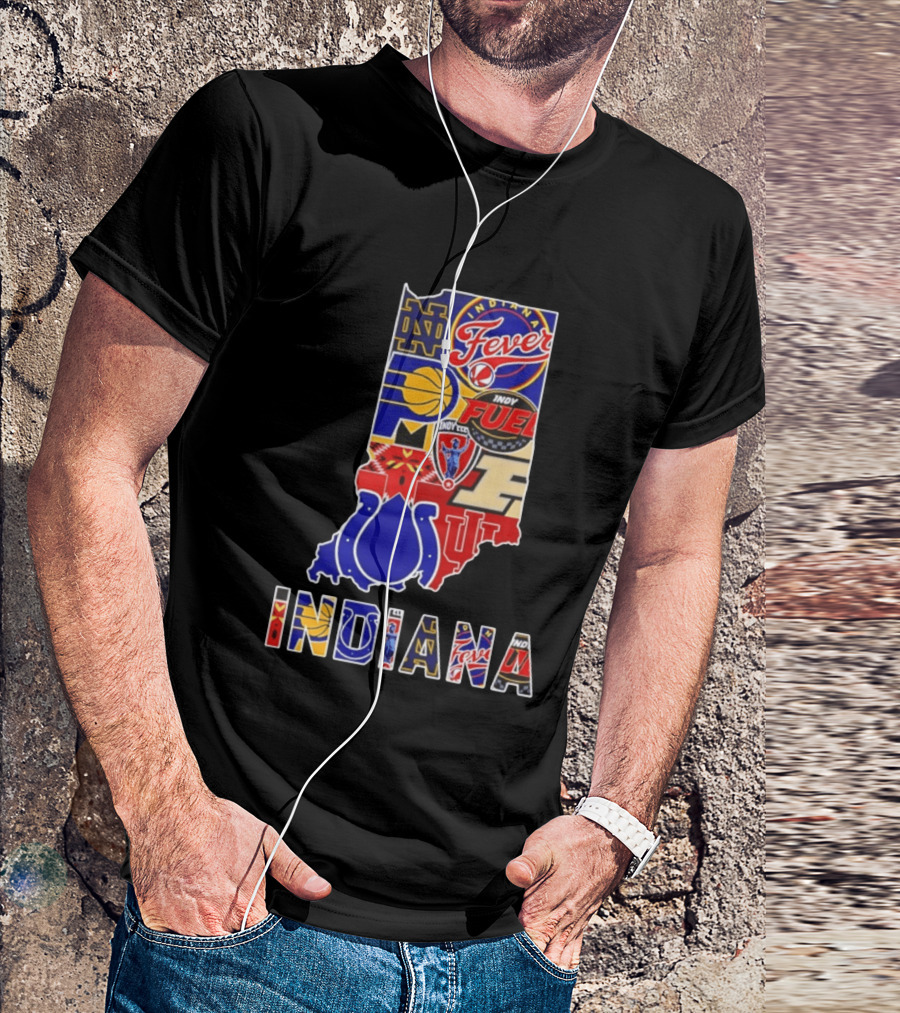 Indiana Basketball Colts Notre Dame Fever Indy Fuel Map Collage 2026 T-Shirt