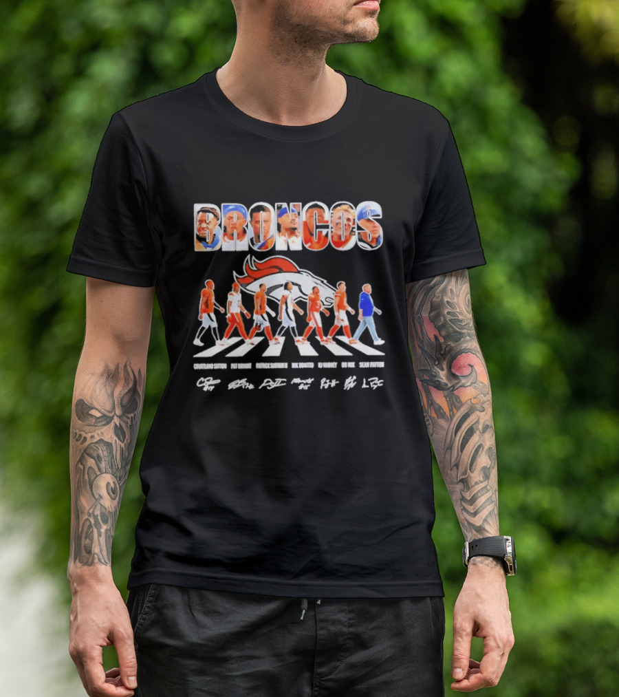 Denver Broncos Abbey Road Sutton Bryant Surtain II Bonitto Harvey Nix Payton Signatures NFL Team T-Shirt