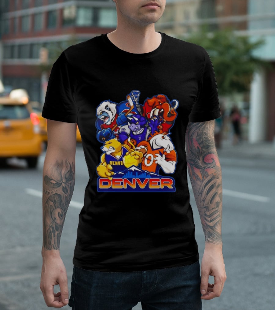 Denver Sports Teams Mascot Collage Featuring Iconic City T-Shirt