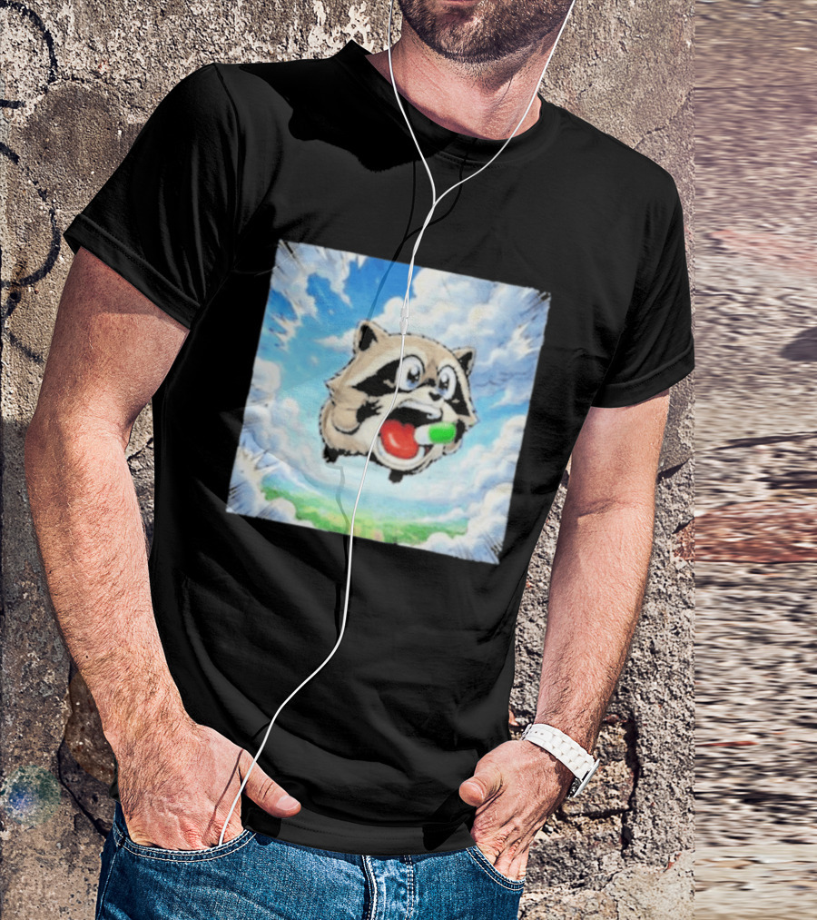 Jimothy Raccoon Cartoon Sky Dive With Colorful Capsule T-Shirt