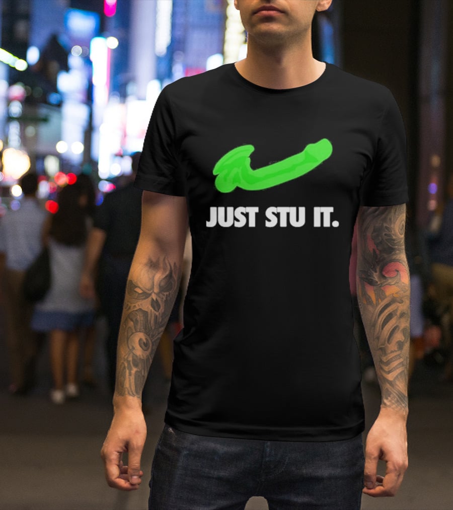 Just Stu It Green Swoosh Iconic Phrase T-Shirt