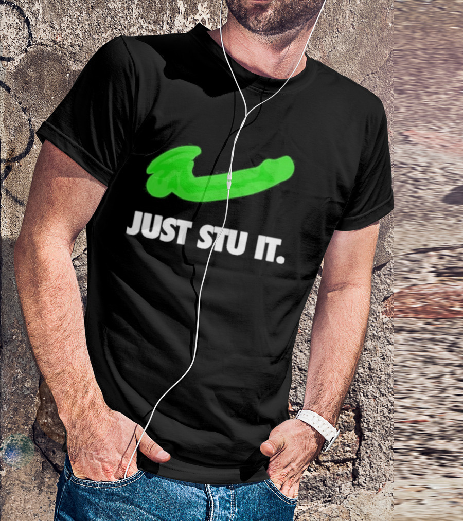 Just Stu It Green Swoosh Iconic Phrase T-Shirt
