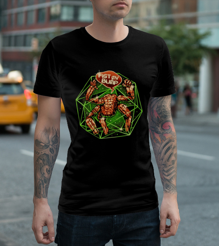 Fist My Bump Comic Stone Creature With Green Geometric Frame T-Shirt