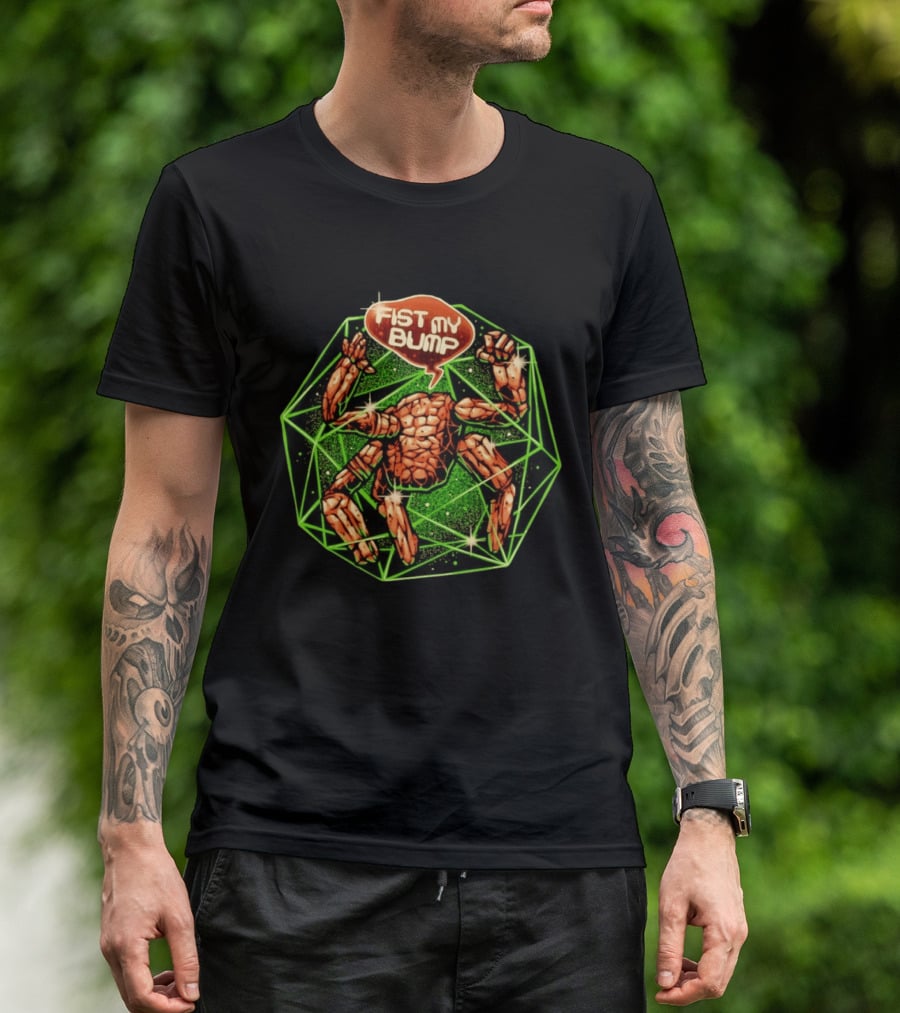 Fist My Bump Comic Stone Creature With Green Geometric Frame T-Shirt