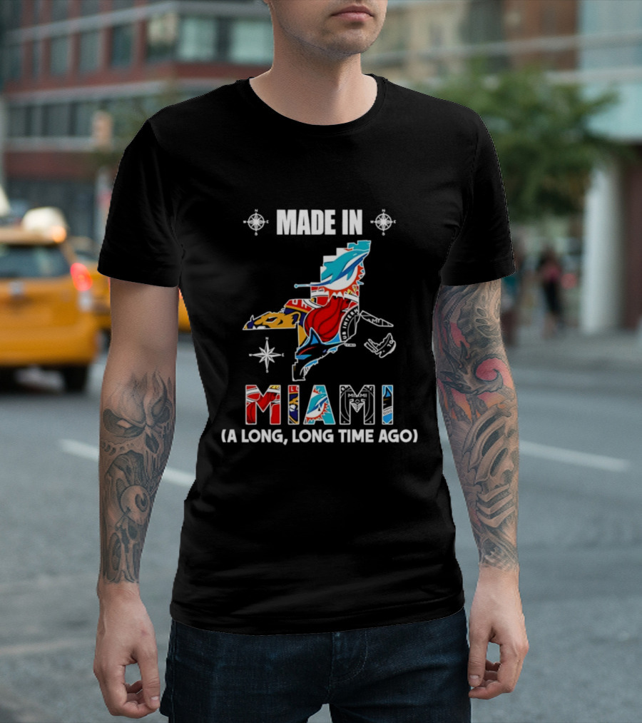 Made In Miami Map A Long Long Time Ago Dolphins Panthers Florida T-Shirt