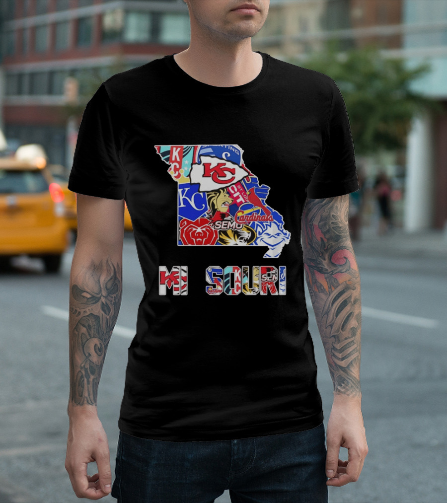 Missouri State KC Chiefs Cardinals SEMO Tigers Sports Map T-Shirt