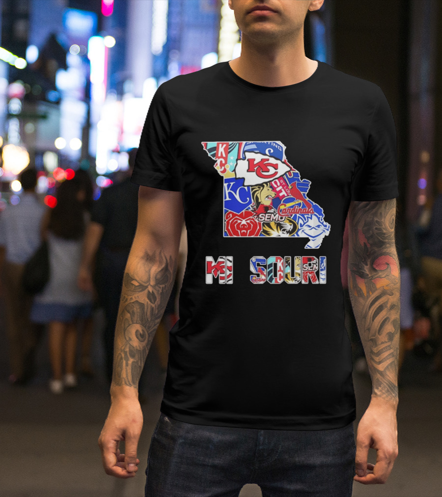 Missouri State KC Chiefs Cardinals SEMO Tigers Sports Map T-Shirt