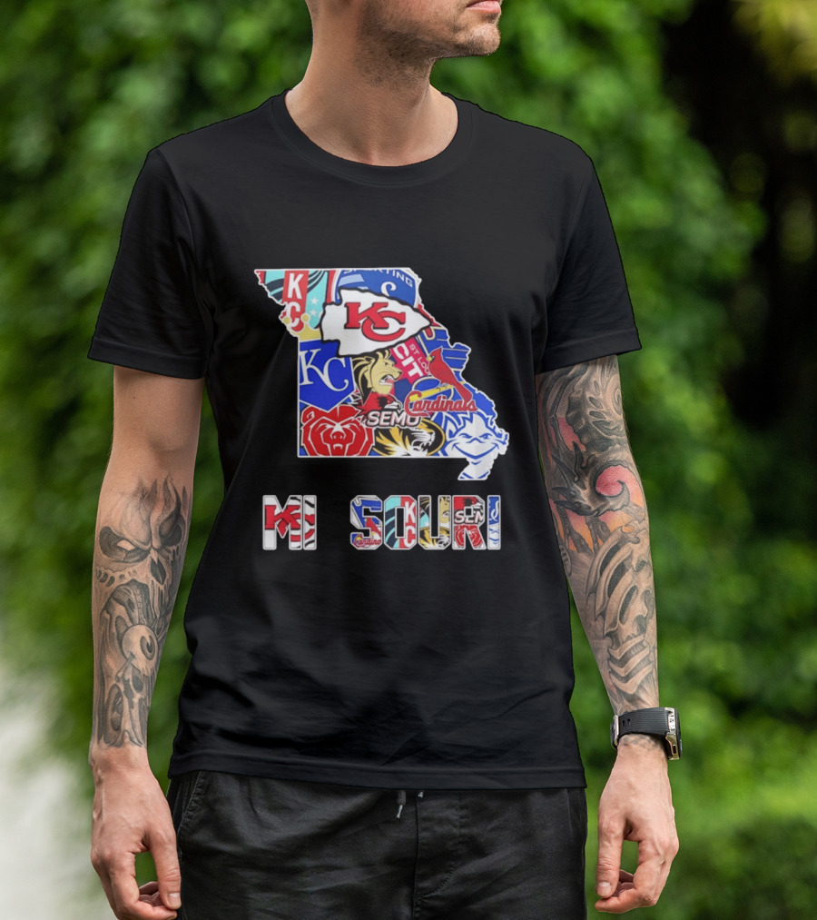 Missouri State KC Chiefs Cardinals SEMO Tigers Sports Map T-Shirt