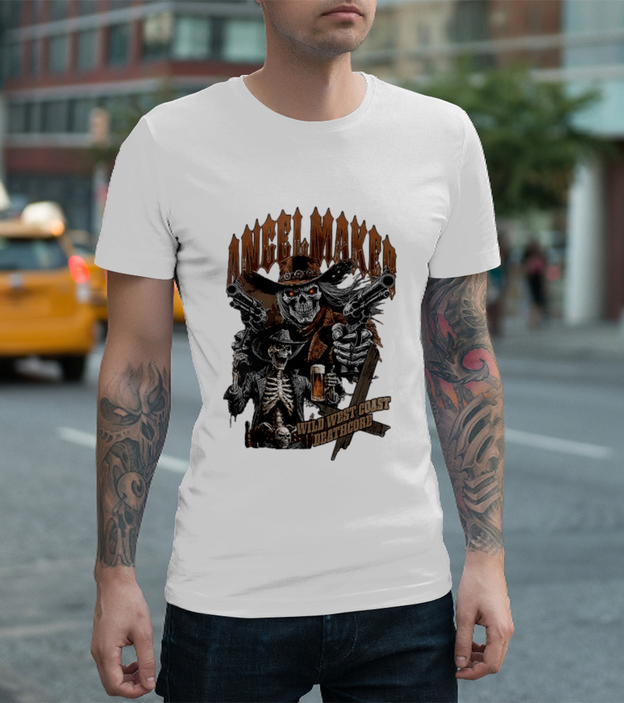 AngelMaker Wild West Coast Deathcore Skeleton Gunslinger Violence T-Shirt