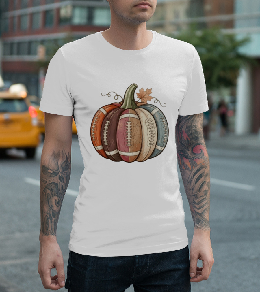 Football Pumpkin Fall Autumn Sports Harvest Season Decor T-Shirt