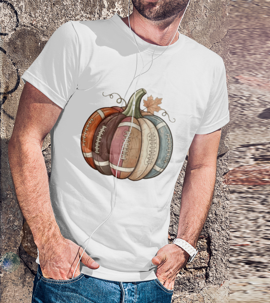 Football Pumpkin Fall Autumn Sports Harvest Season Decor T-Shirt