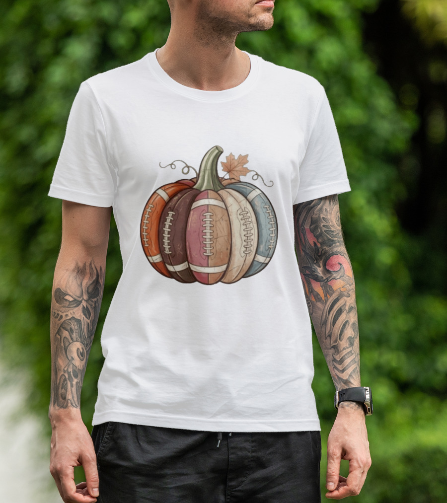 Football Pumpkin Fall Autumn Sports Harvest Season Decor T-Shirt