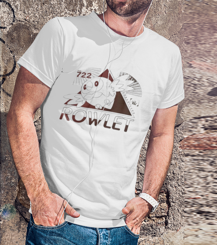 Rowlet 722 Grass Type Pokémon Triangular Art Featuring Iconic Owl T-Shirt
