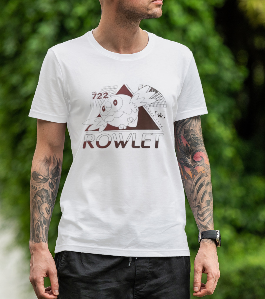 Rowlet 722 Grass Type Pokémon Triangular Art Featuring Iconic Owl T-Shirt