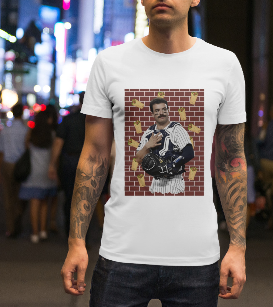Yankees Austin Wells Catcher With Brick Wall And Burrito T-Shirt