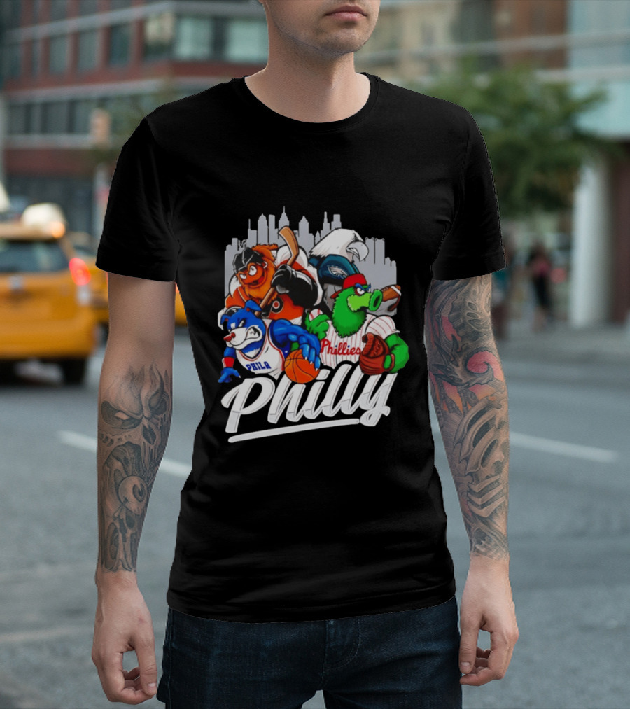 Philly Sports Mascots Gritty Swoop Phanatic Franklin Collage 2026 T-Shirt