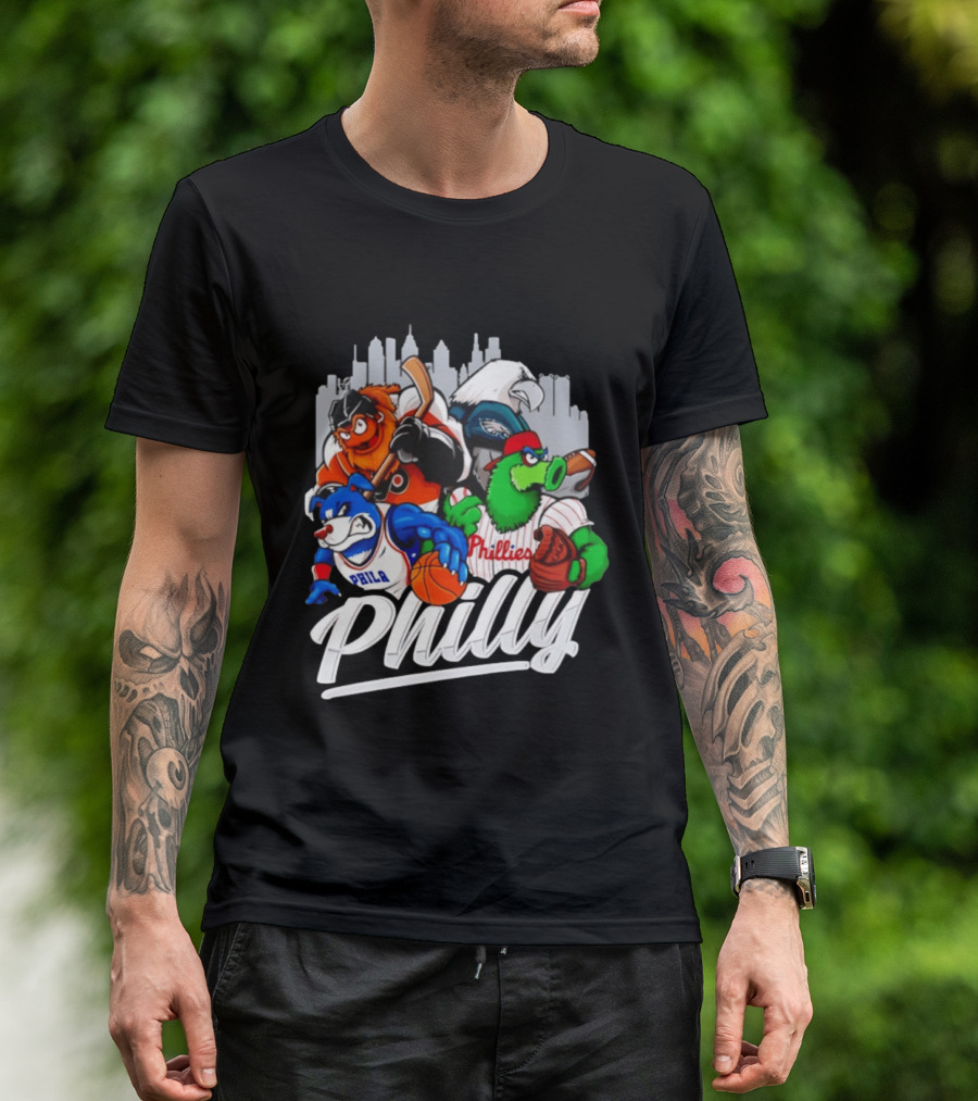 Philly Sports Mascots Gritty Swoop Phanatic Franklin Collage 2026 T-Shirt