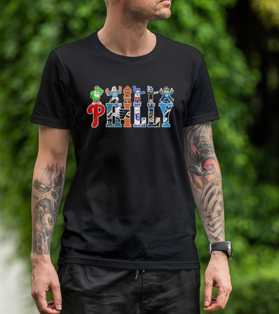 Philly Mascots 2026 Phillies Eagles Flyers Sixers Union Phanatic Gritty Swoop Franklin Fang T-Shirt