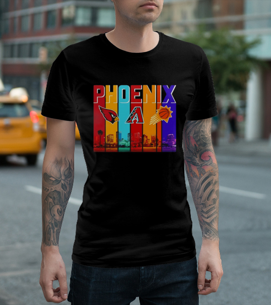 Phoenix Cardinals Diamondbacks Suns Skyline Sports Logos T-Shirt