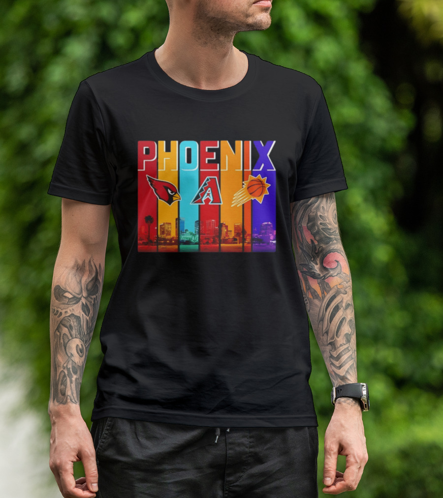 Phoenix Cardinals Diamondbacks Suns Skyline Sports Logos T-Shirt