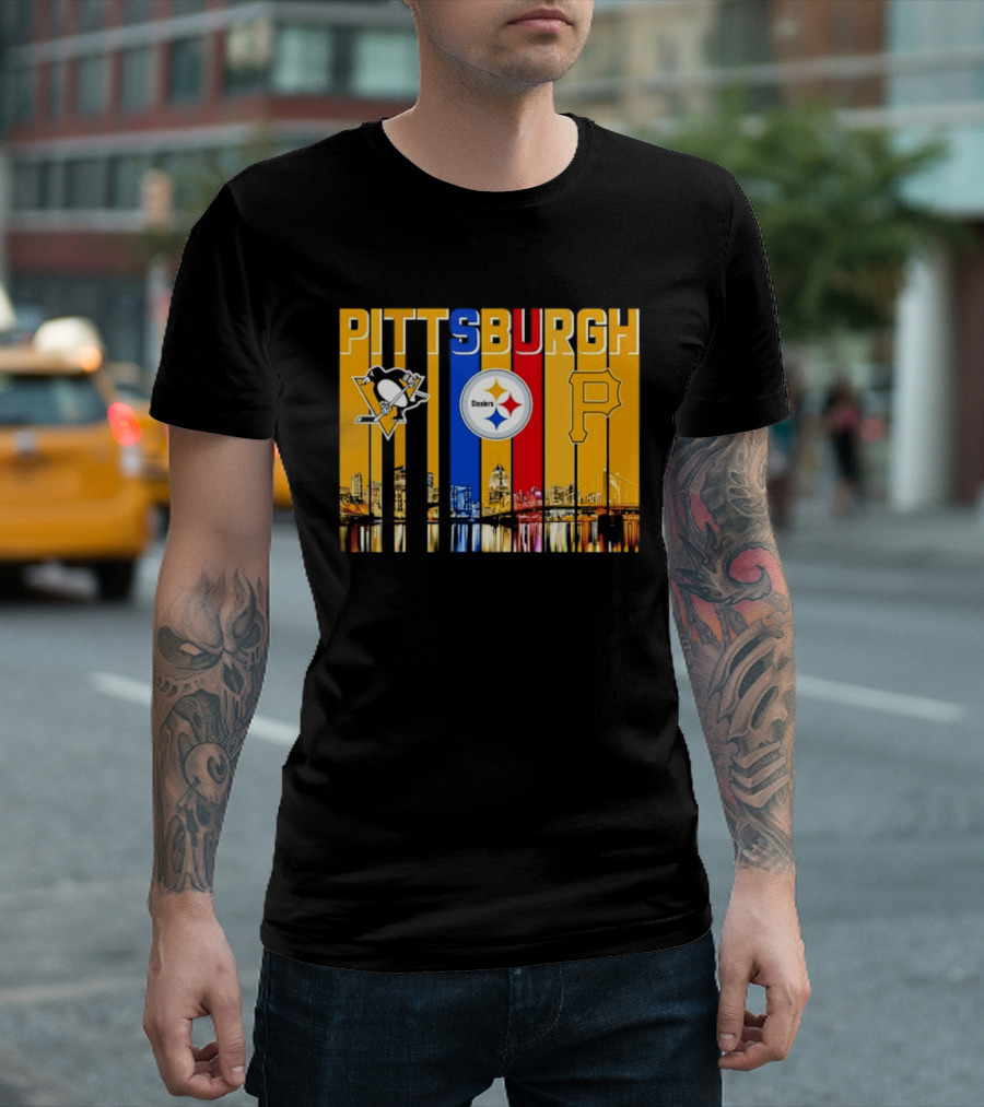 Pittsburgh Penguins Steelers Pirates City Skyline 2026 Sports Teams T-Shirt