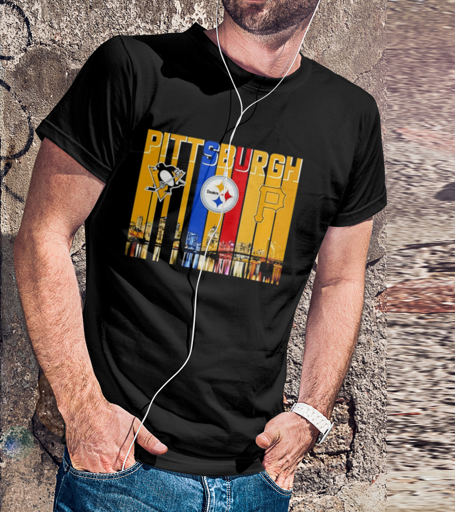 Pittsburgh Penguins Steelers Pirates City Skyline 2026 Sports Teams T-Shirt