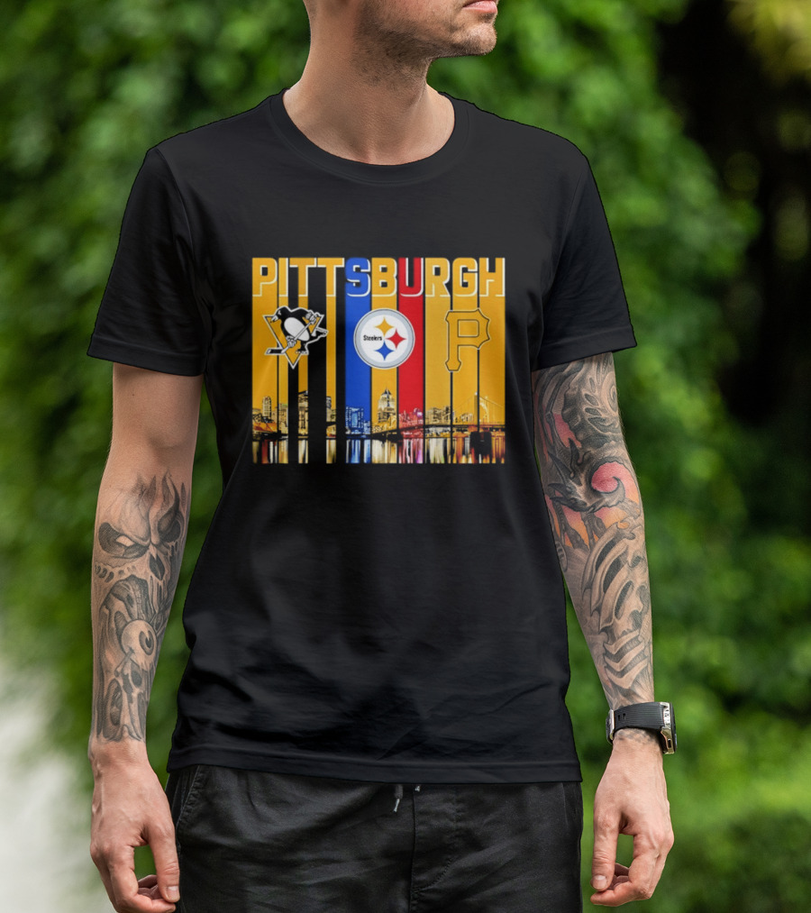 Pittsburgh Penguins Steelers Pirates City Skyline 2026 Sports Teams T-Shirt