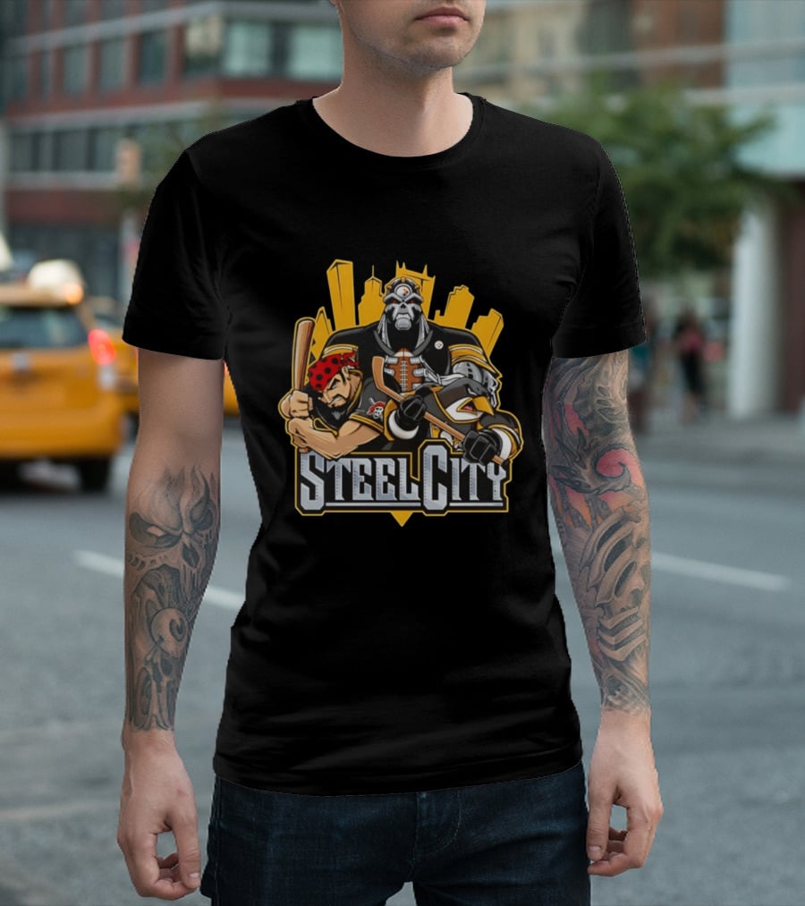 Steel City Pittsburgh Steelers Pirates Penguins Collage 2026 T-Shirt
