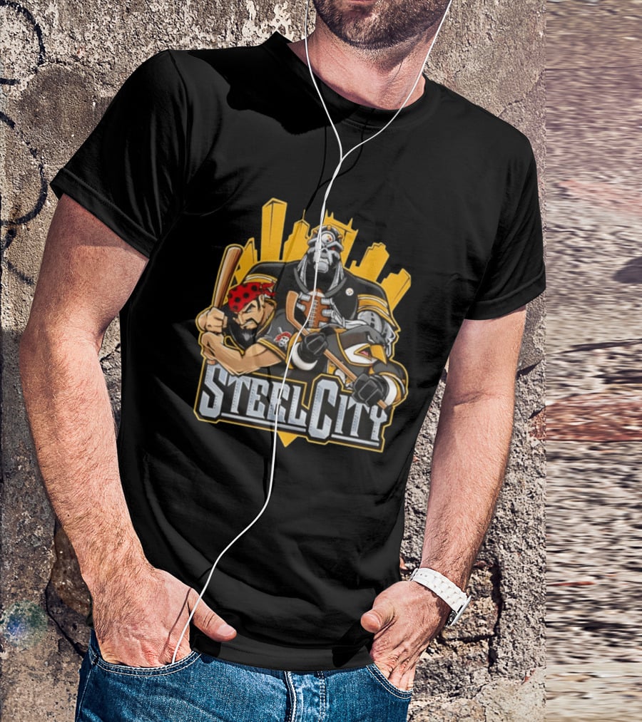 Steel City Pittsburgh Steelers Pirates Penguins Collage 2026 T-Shirt